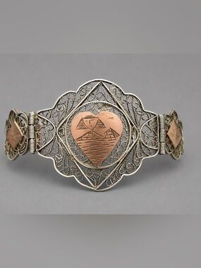 Vintage Filigree Bracelet with Copper Heart Panels